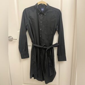 Gap 100% cotton poplin long-sleeve shirt dress - Black / Small